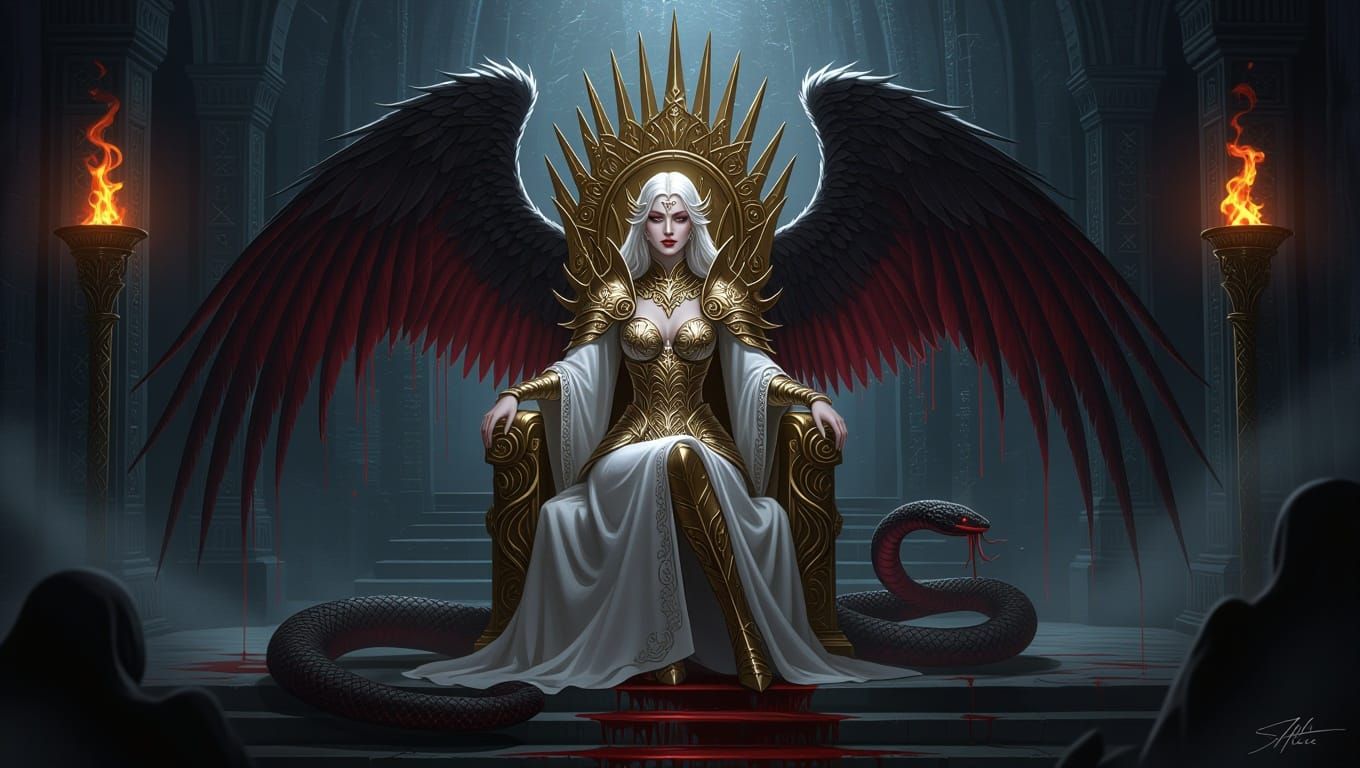 Gothic Angel in Dark Throne Room