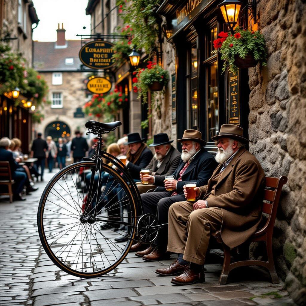 Penny Farthing at Old City Pub in Golden Light