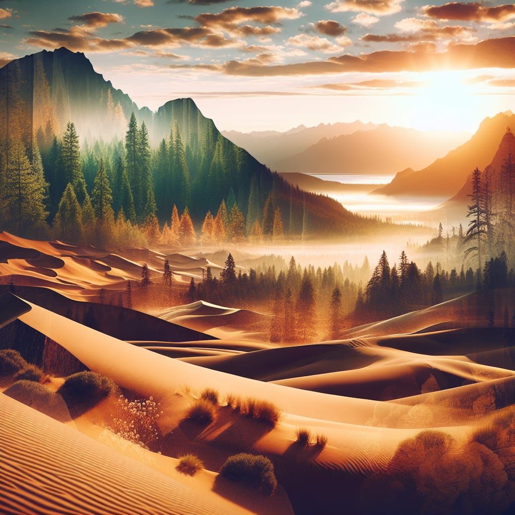 Desert and Forest Double Exposure Collage