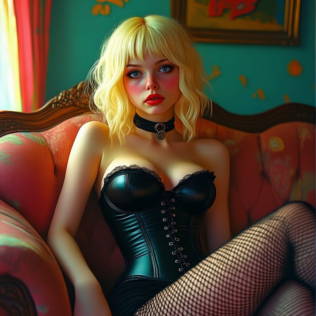 Hyperrealistic Woman in Corset and Fishnets