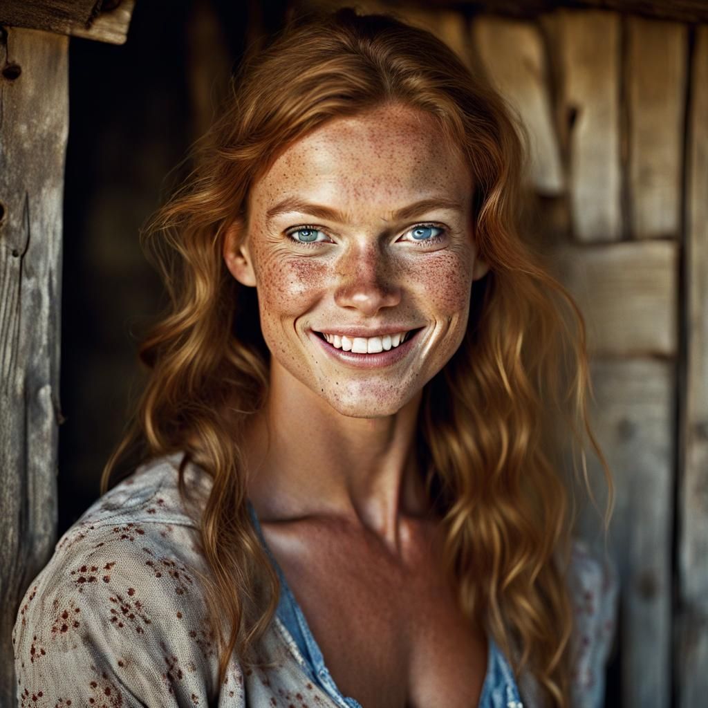 Freckled Supermodel Portrait with Studio Lighting