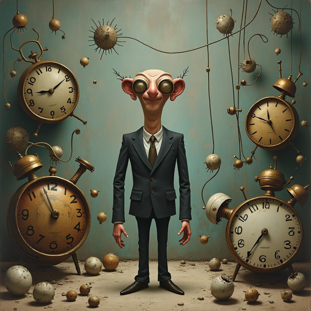 Befuddled Figure in Surreal Dreamscape as Digital Art