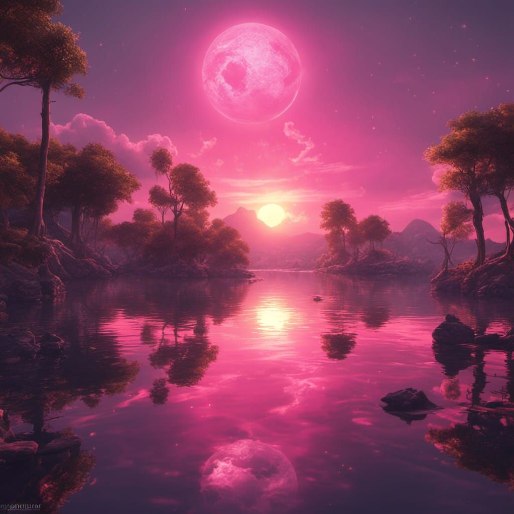 Pink Sunset with Multiple Suns Reflection