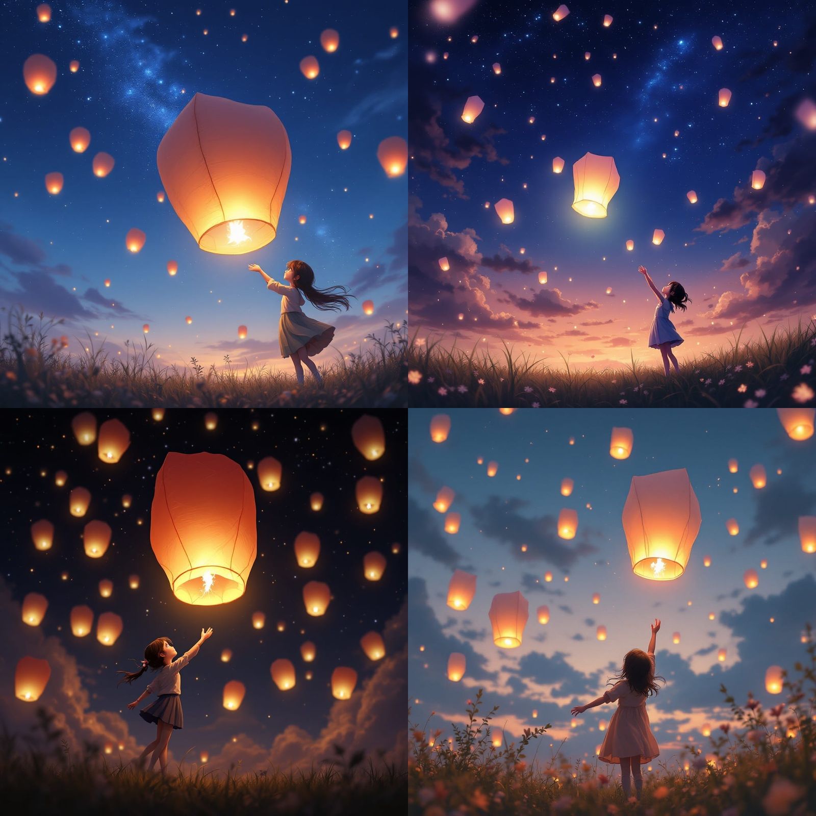 Girl Releasing Lantern: Detailed 3D Anime Art