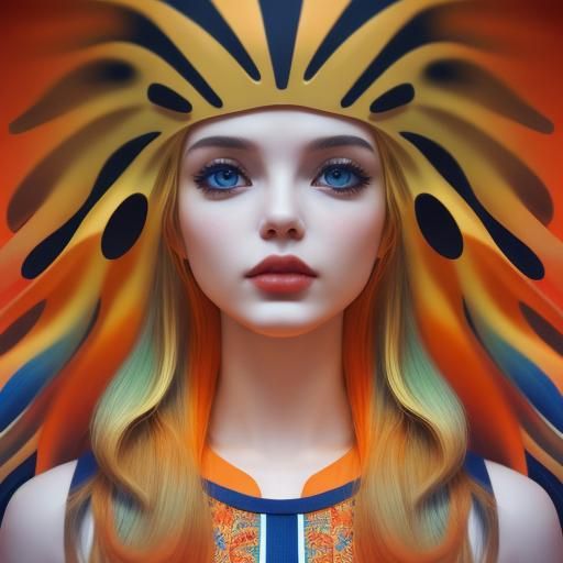 Surreal Elegant Woman in Psychedelic 3D Rendering