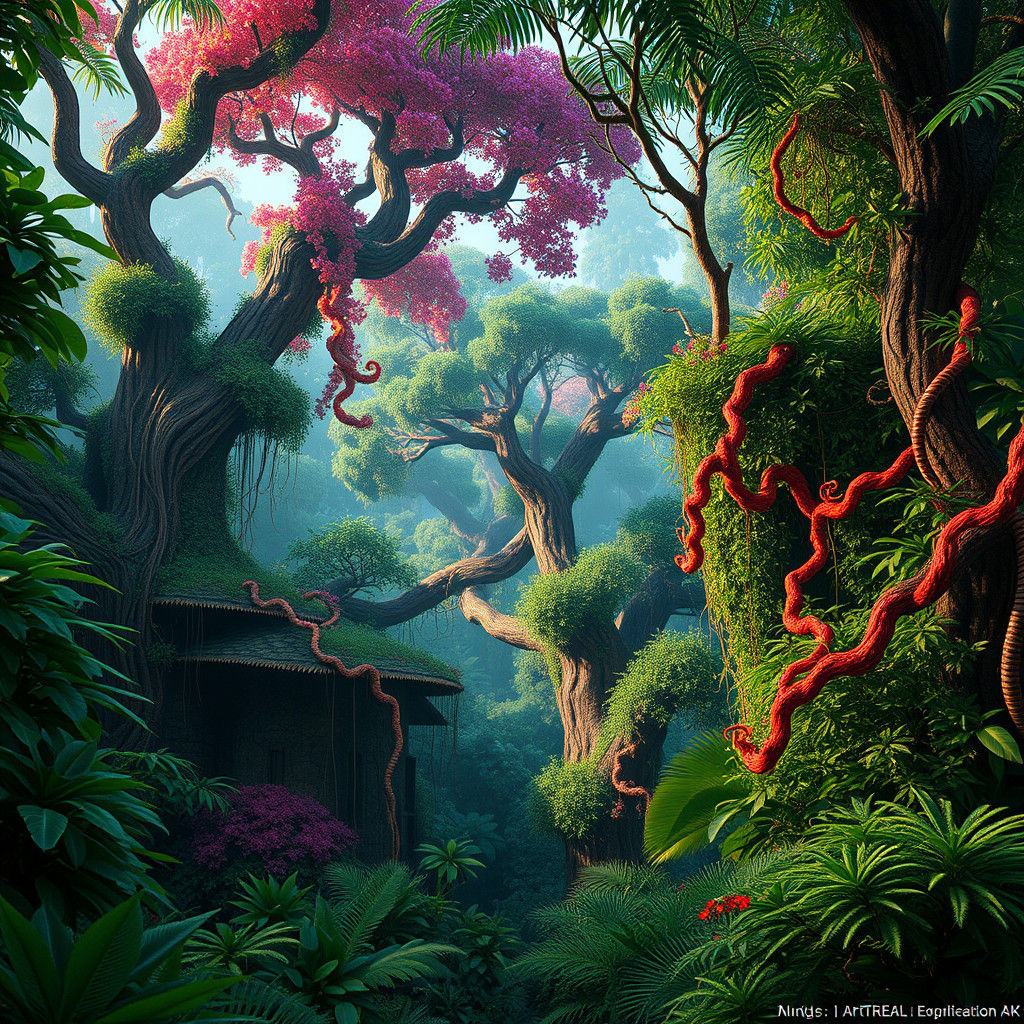 Lush Jungle Scene in a Stylized Photorealistic Style