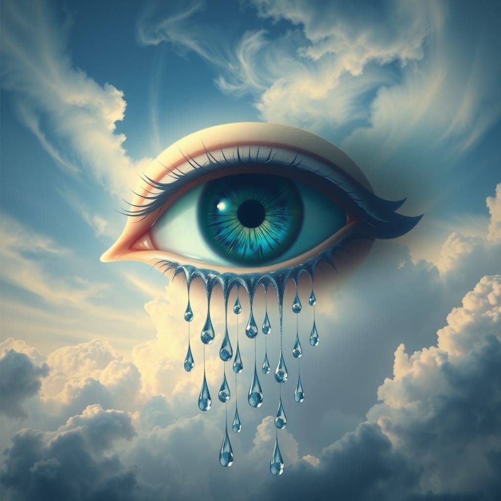 * Ein einsames Auge am Himmel weint Tränen, die als Reinheit auf die Welt herabfallen.