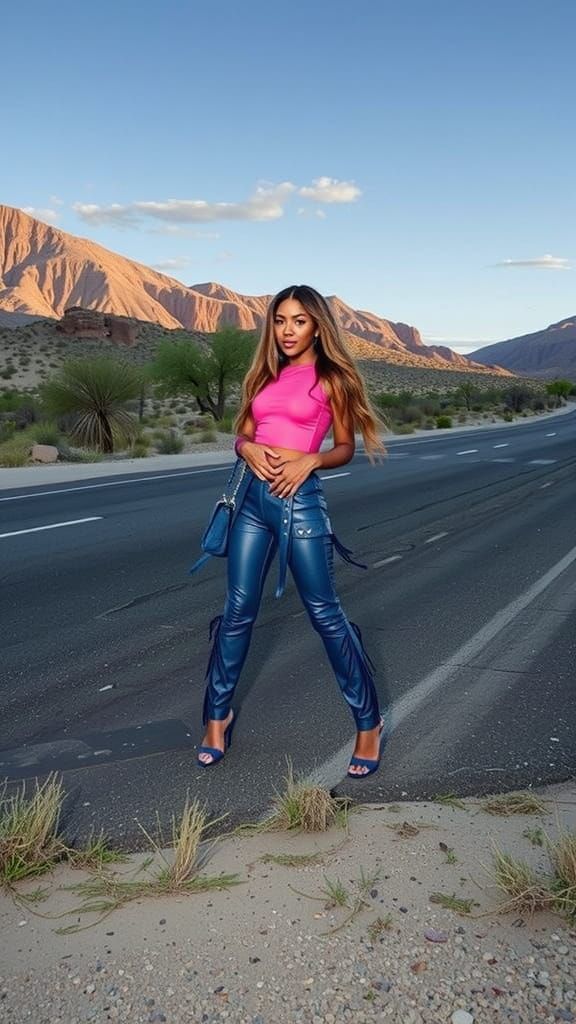 African American Woman Poses in Desert Landscape