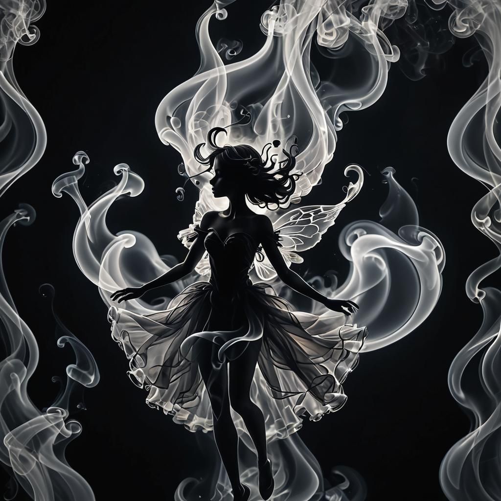 Ephemeral Smoke Fairy Silhouette in Smoke Painting Style