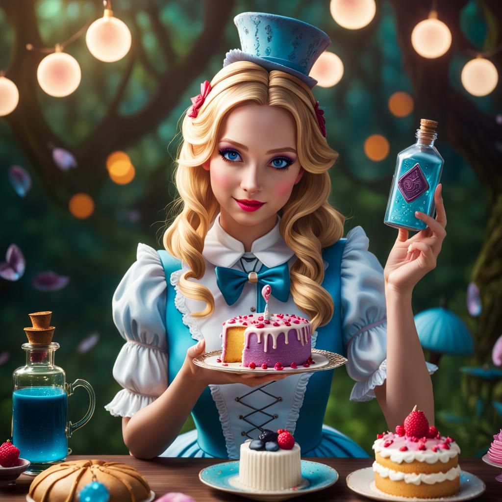 Alice in Wonderland with Magic Cake and Potion