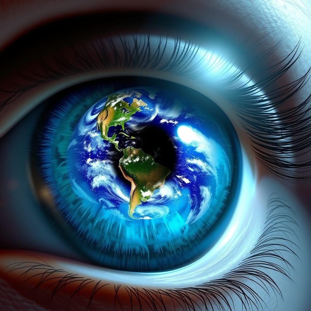 Eye in the Sky: Cosmic Portal in Shimmering Blues and Greens