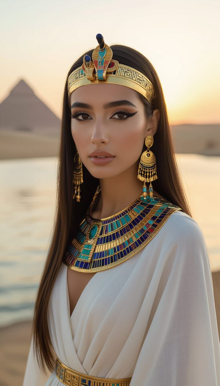 Egyptian Queen at Sunset, Pyramids Reflection