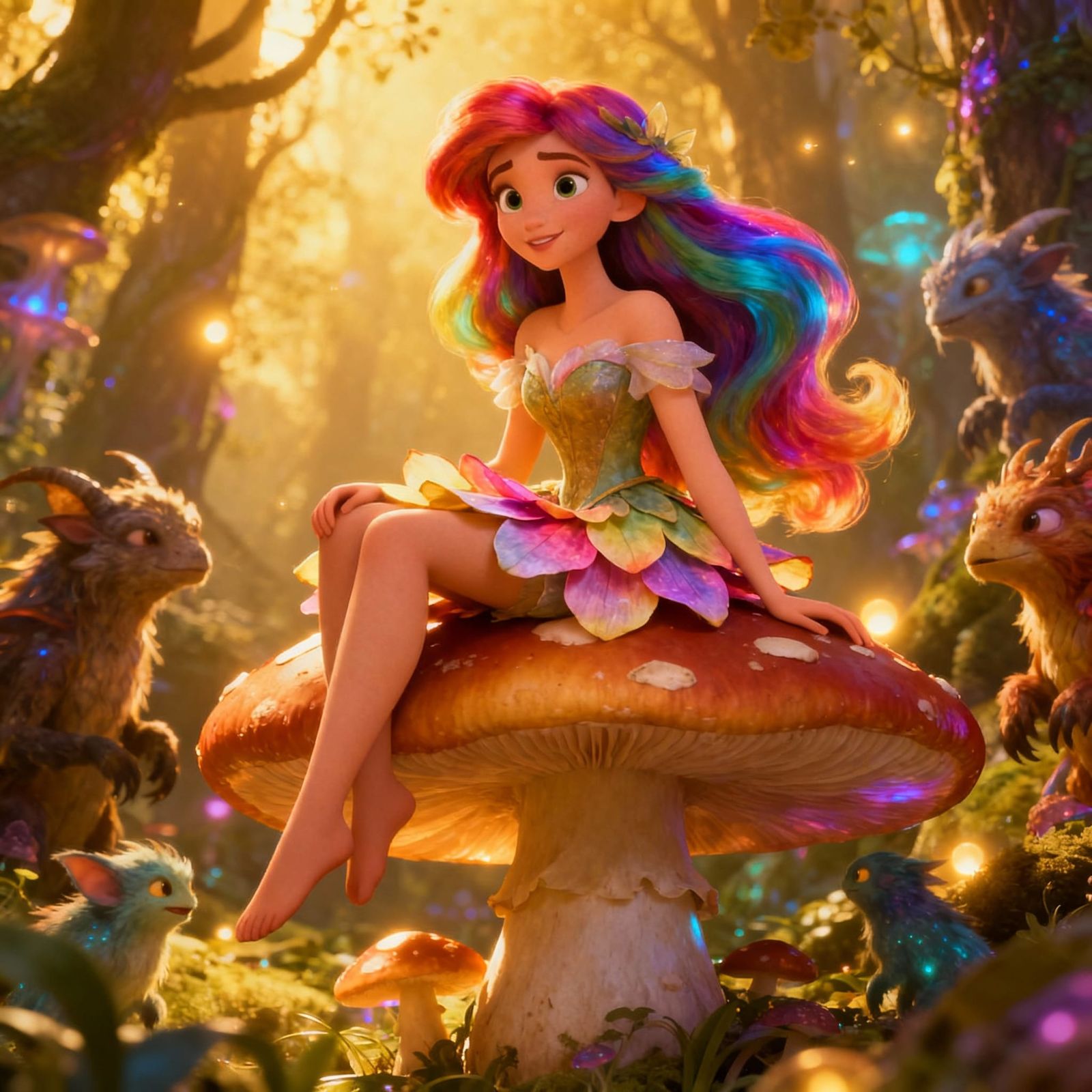 Mushroom Princess in Enchanted Forest, Disney Style