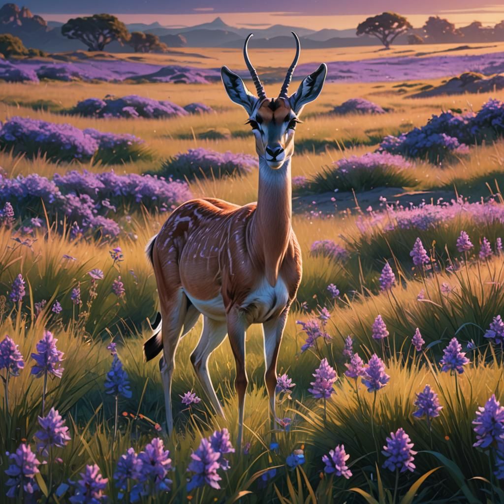 Gazelle in Vibrant Biomechanical Landscape, Matte Painting