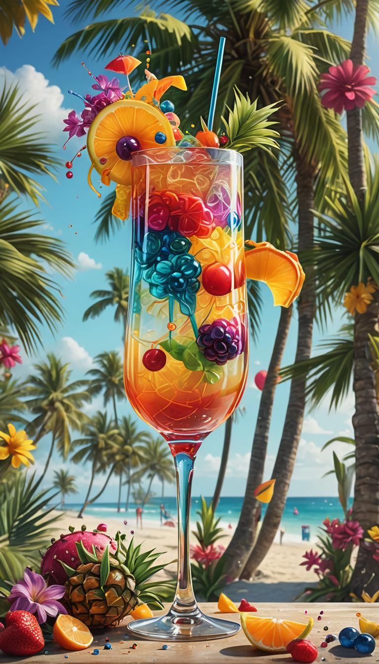 Tropical Cocktail Glass Digital Art in Baroque Style