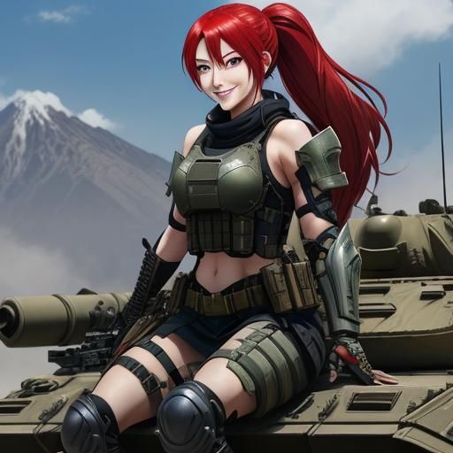 Anime Girl in SWAT Armor on Tank