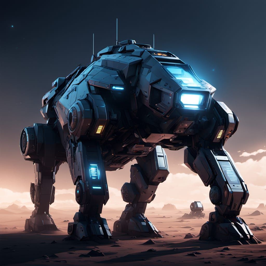 Cyberpunk Rhino Machine in Futuristic Landscape