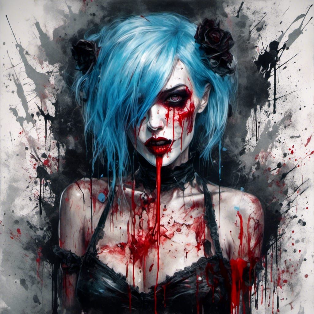 Blue-Haired Vampire in Graffiti Art Style