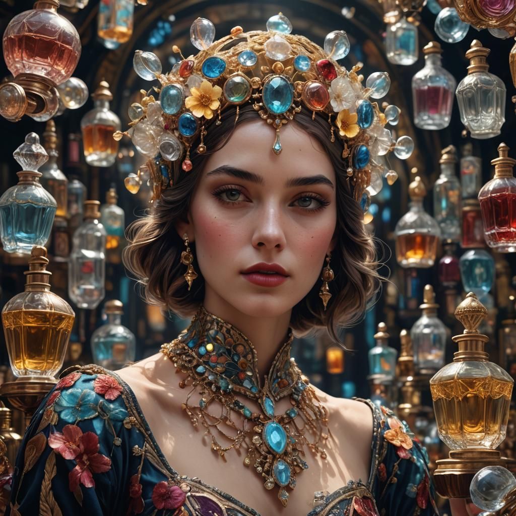 Beautiful Girl with Perfume Bottle Headpiece
