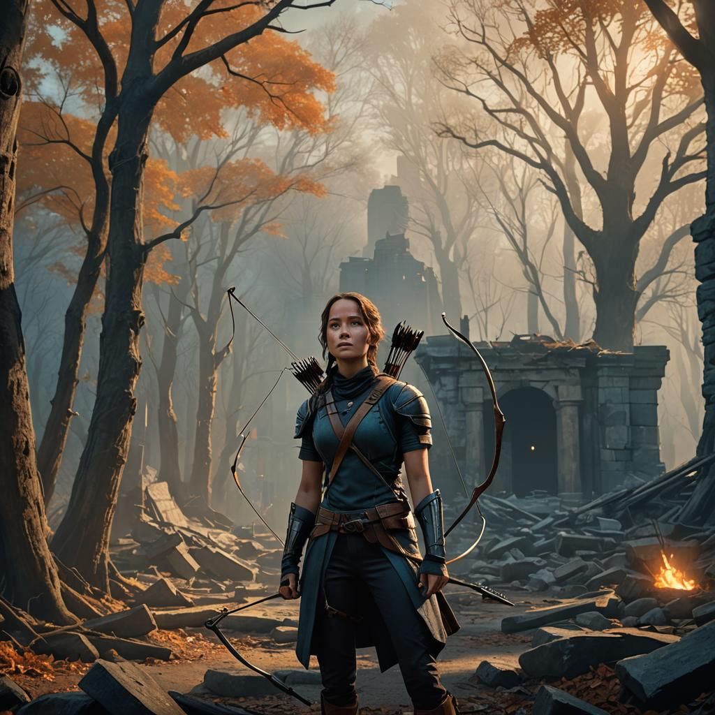 Katniss Everdeen in Dystopian Arena: Fantasy Concept Art