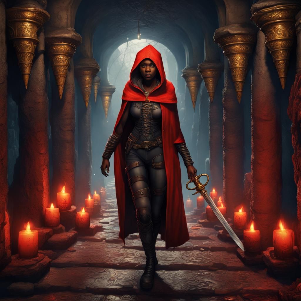 Woman with Sword in Catacombs: Fantasy Art