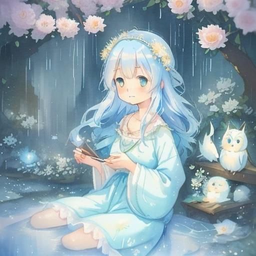 Anime Owl on Flowers in Photorealistic Style