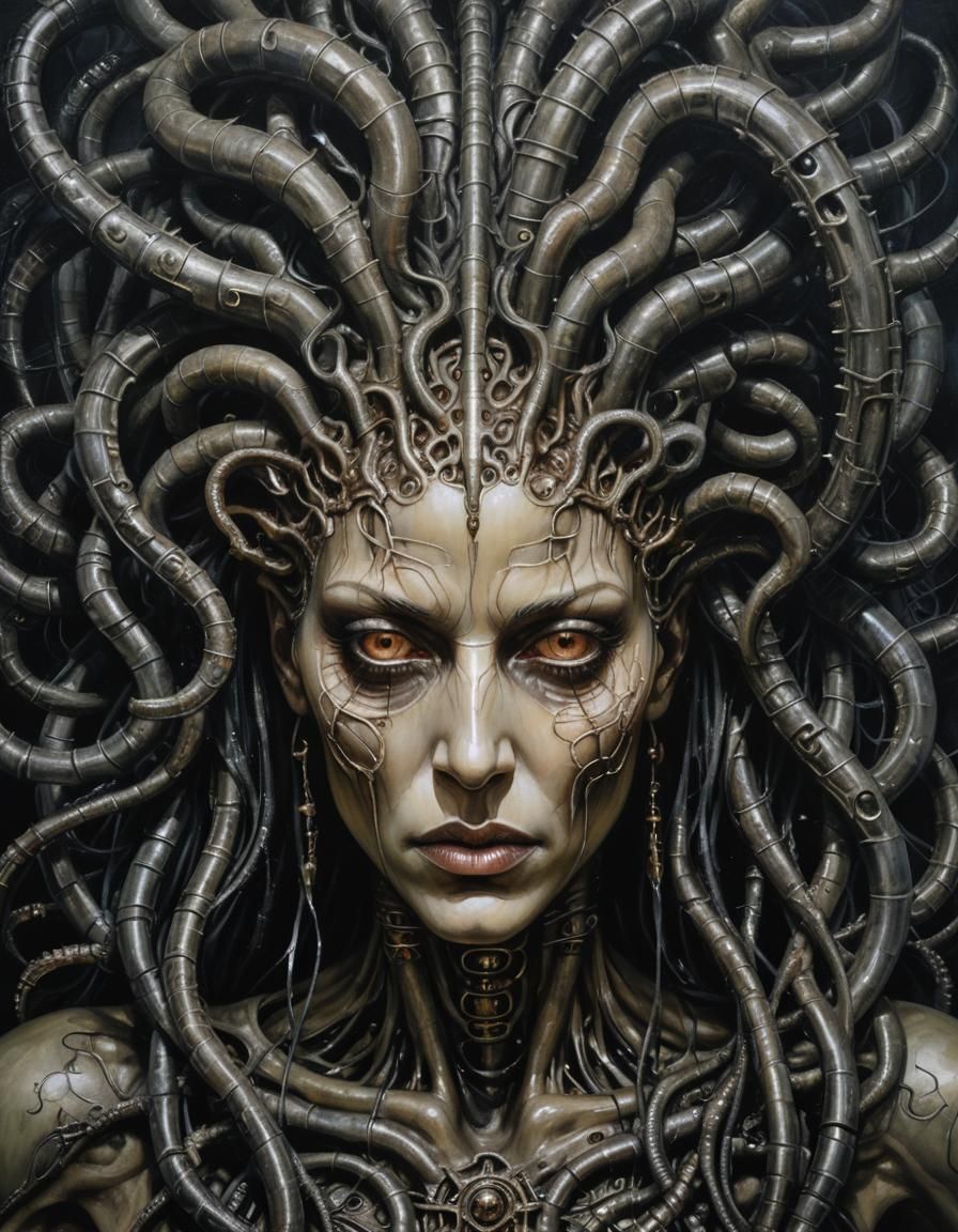 Medusa Reimagined: Dark Fantasy Biomechanical Portrait
