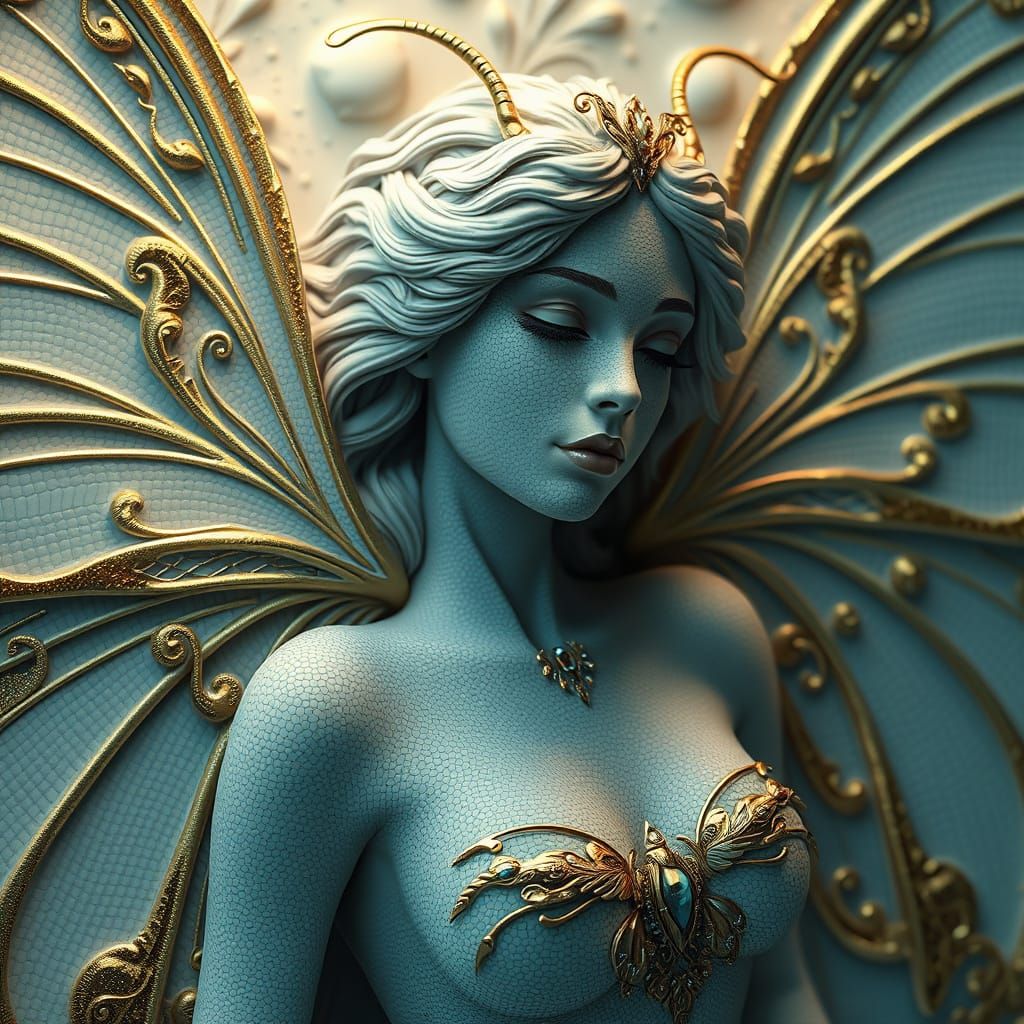 Ethereal Siren Woman in Bas-Relief Concept Art