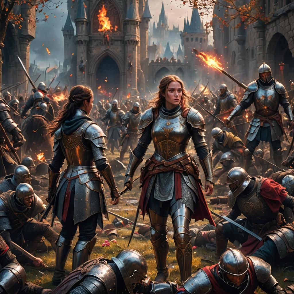 Medieval Battlefield Scene with Armored Knight