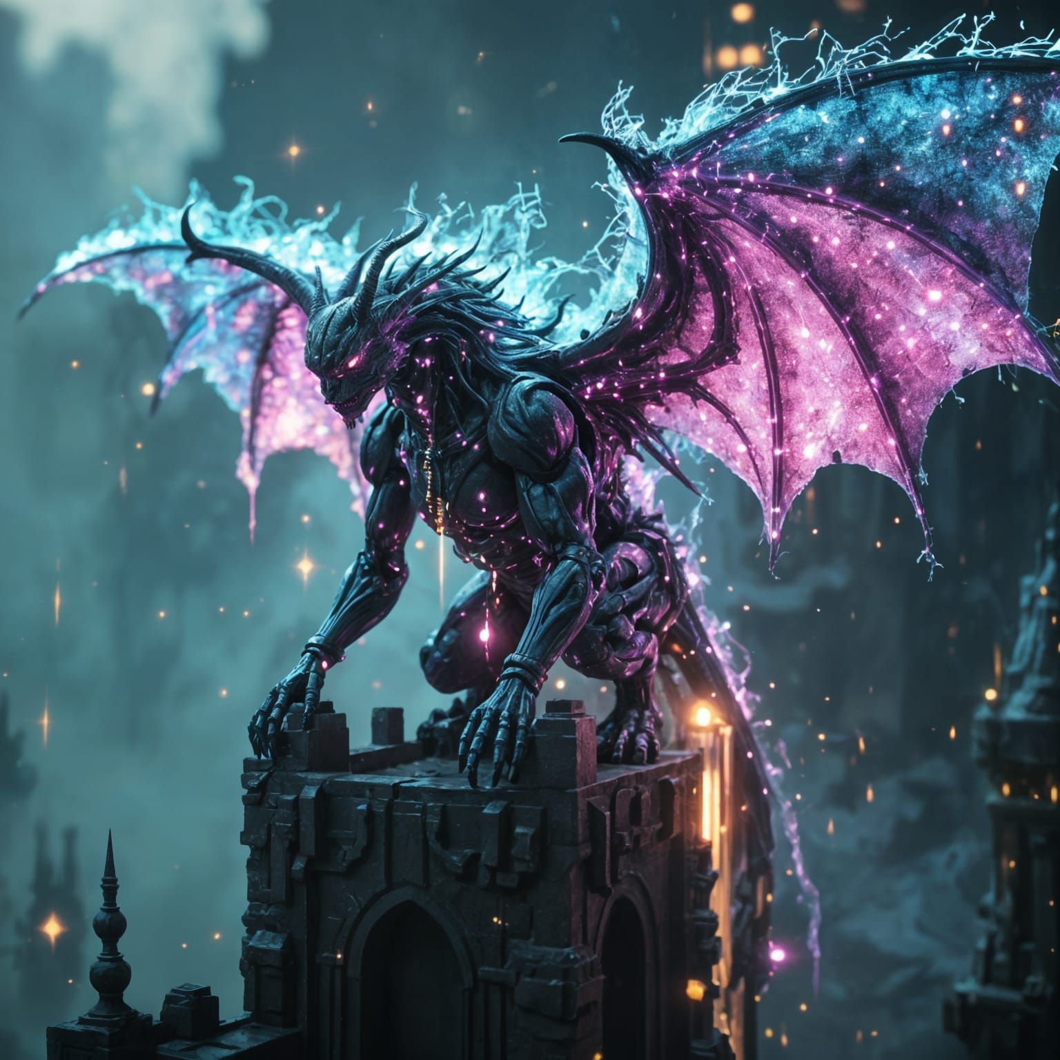 Cyberpunk Metal Gargoyle in Spectral Aura
