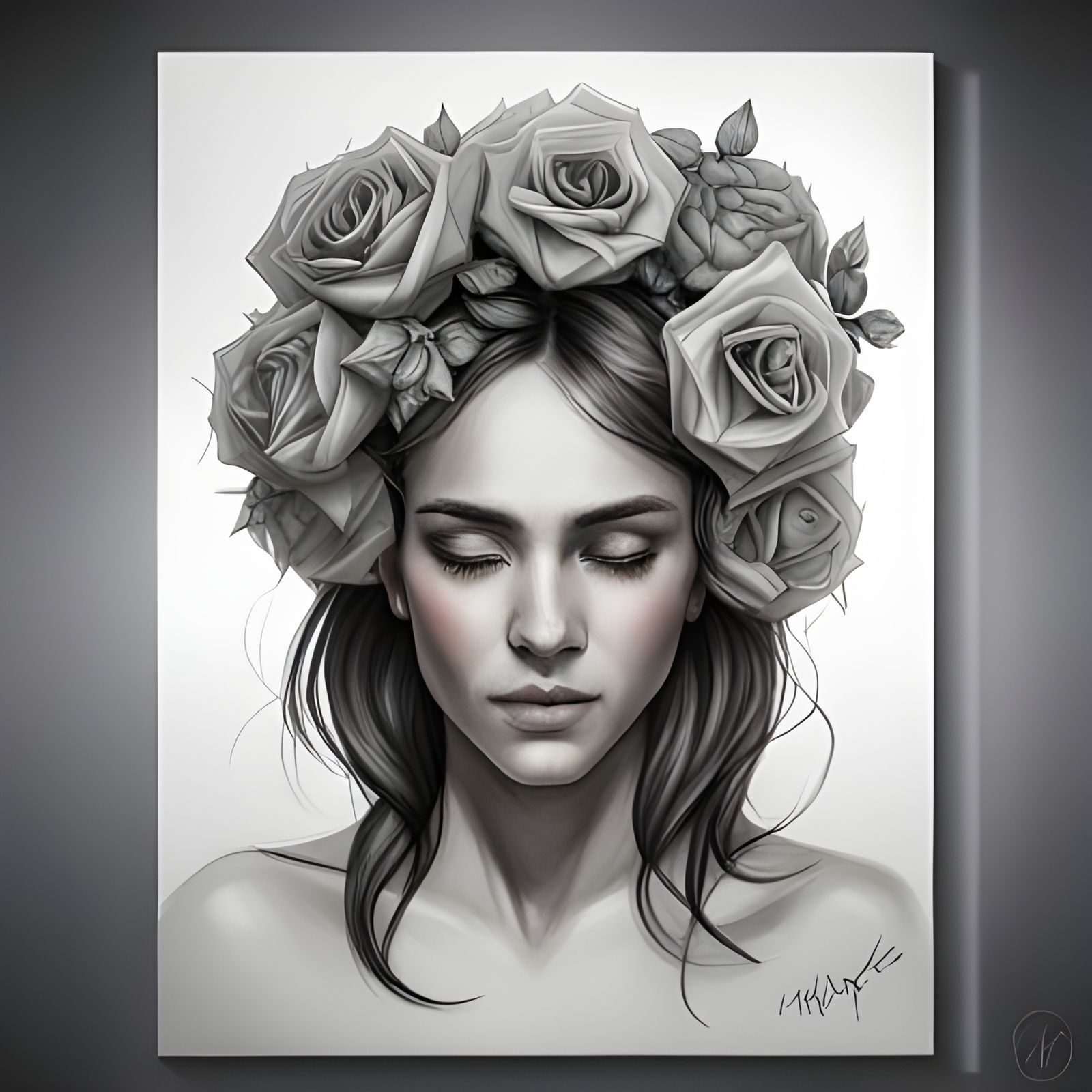 Brunette with Rose Crown: Hyper-Realistic Digital Art