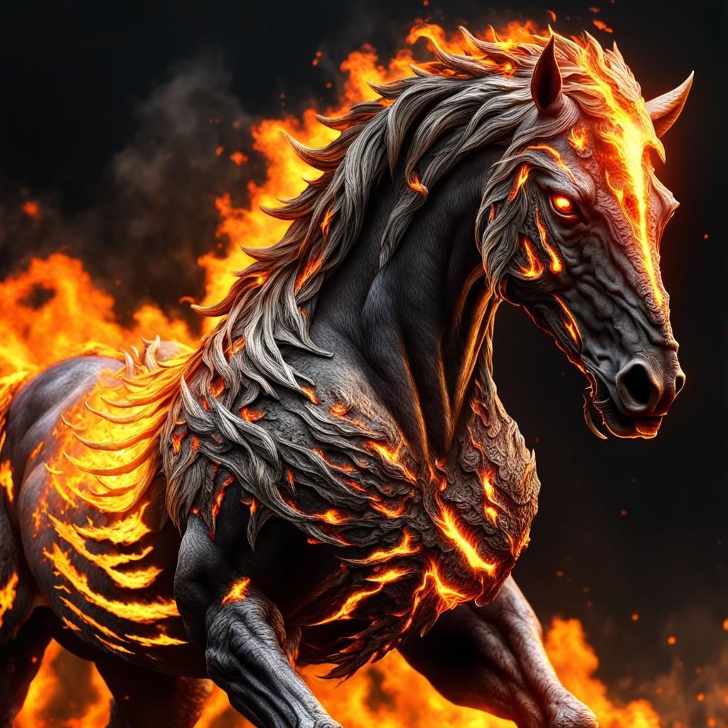 Flaming Hellhorse Made of Fire and Lava