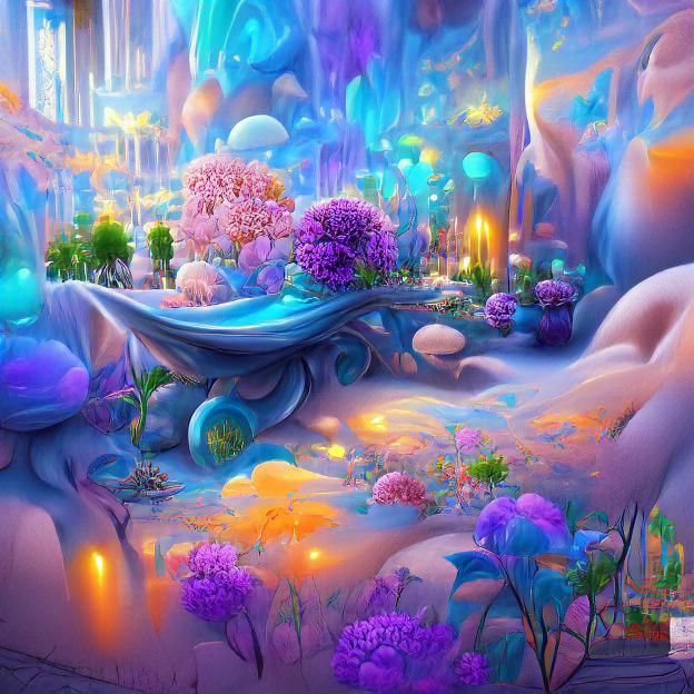 Luminescent Hydrangea Flowers in a Whimsical Fantasy