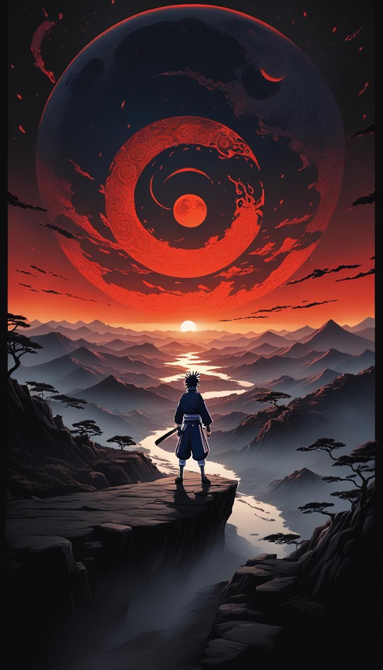 Infinite Tsukuyomi Reflection in Ukiyo-e Style