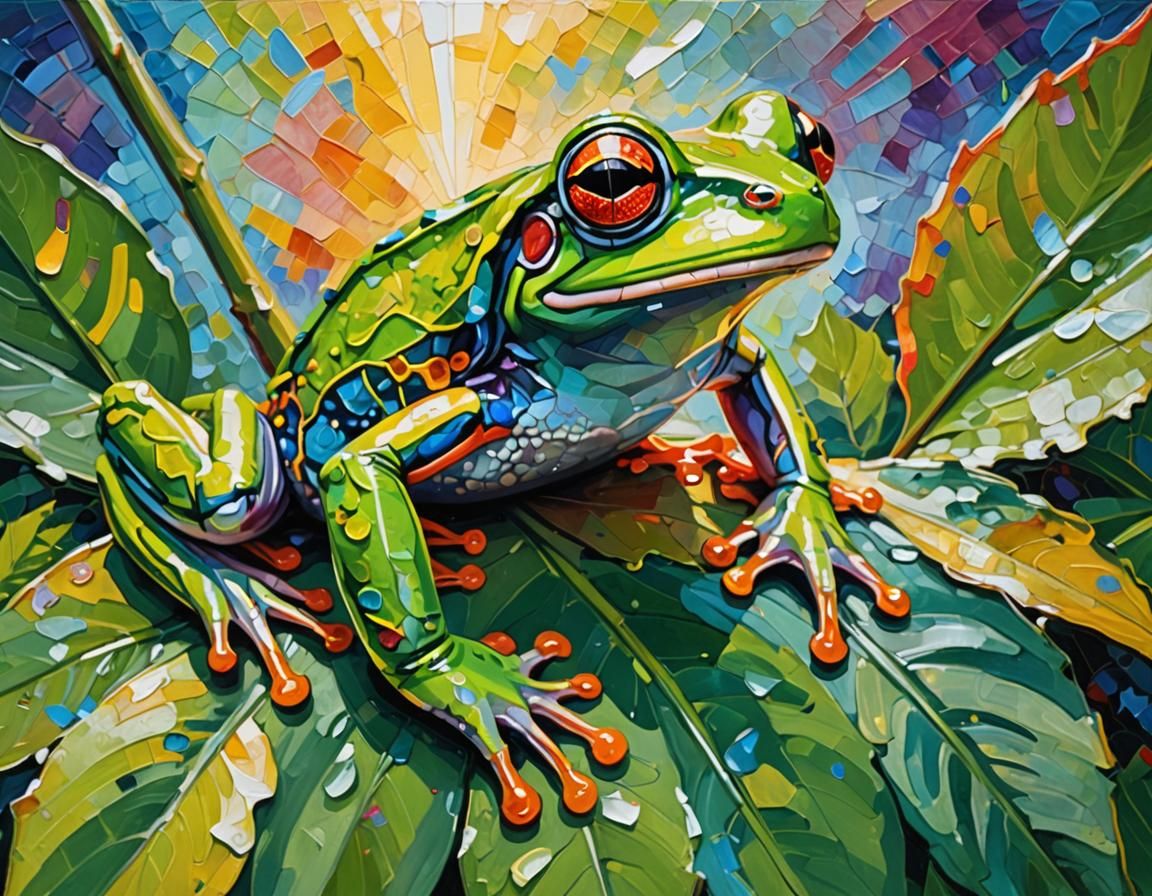 Colorful Tree Frog in Expressionist Oil Painting