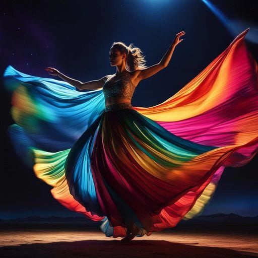 Woman Dancing in Starry Night Sky as Gouache Painting