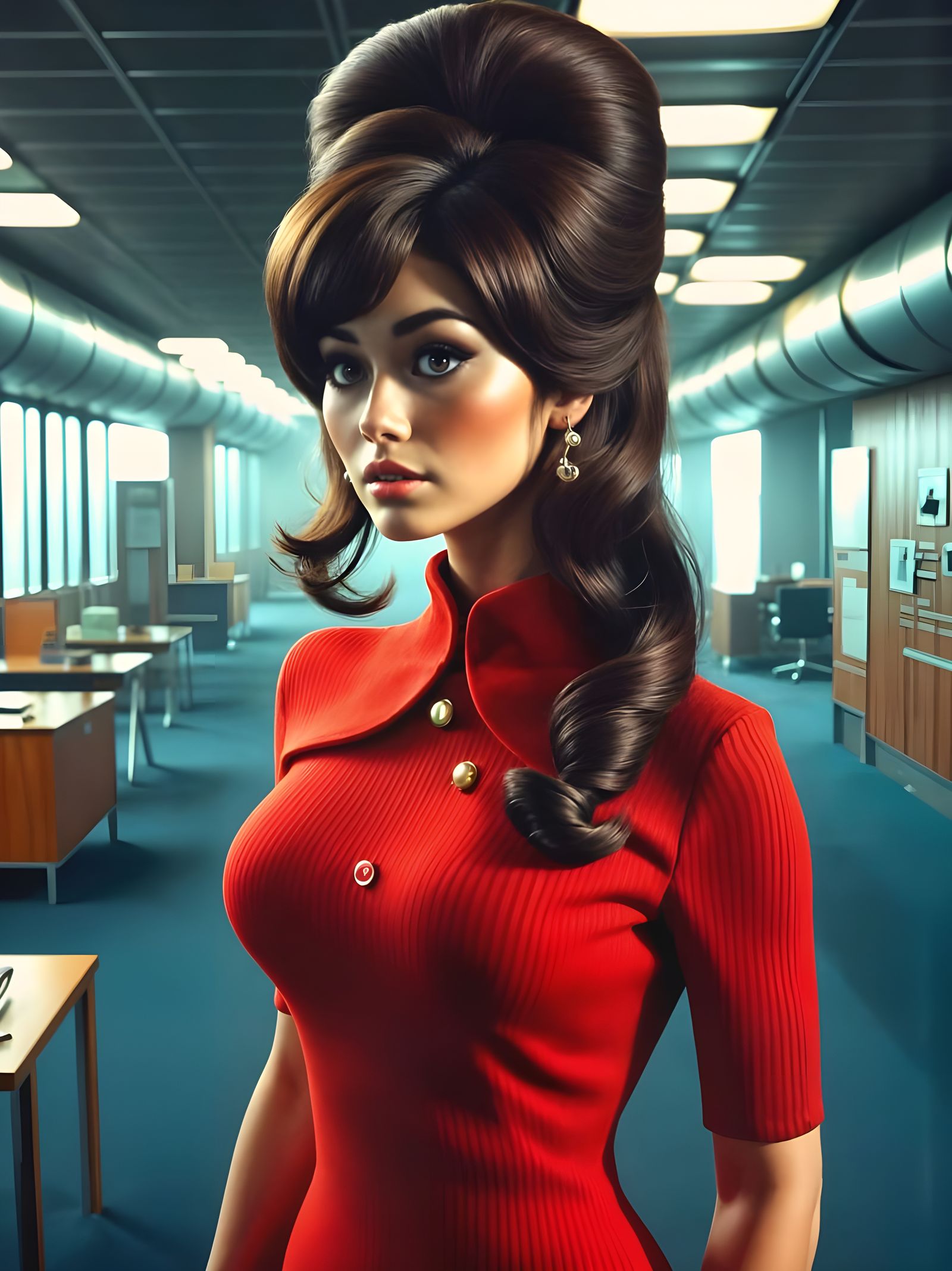 Asian Space Goddess in Elegant Red Qipao