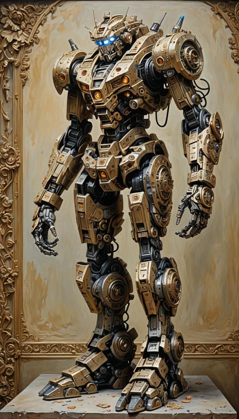 Wax Sargon Sculpture with Lit Fuse, Oil Painting