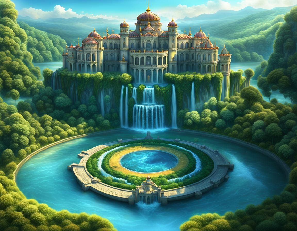Surreal Palace in Fantasy Landscape, Digital Art