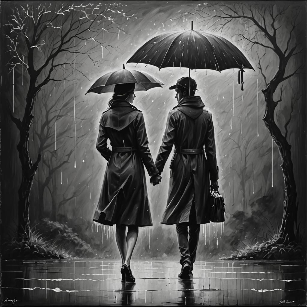 Romantic Chalk Art Silhouette of a Girl with Umbrella