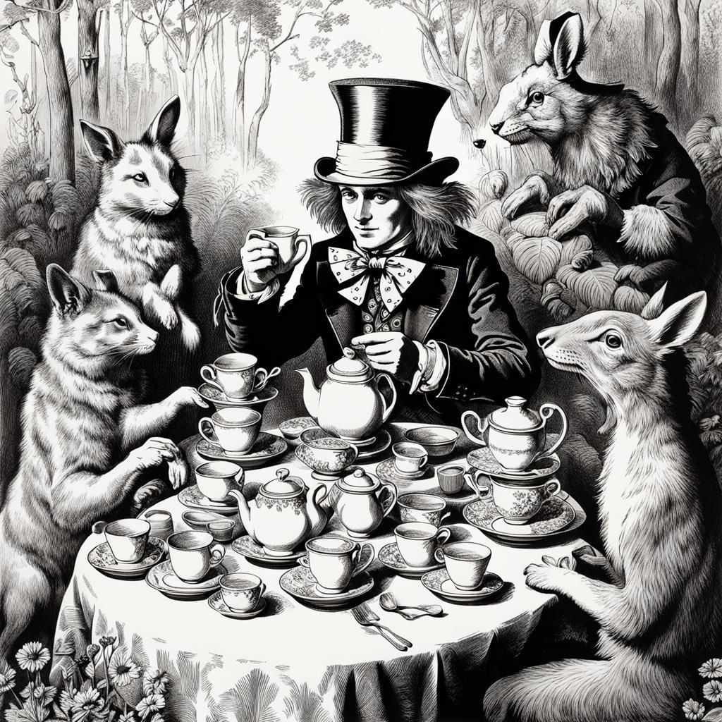 Alice in Wonderland Tea Party: Carroll's Line Drawing