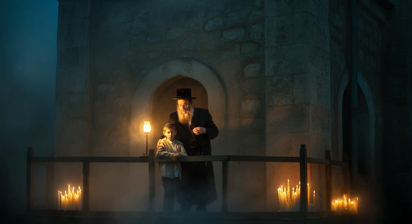 Mystical Ritual in Old Jewish Town at Twilight