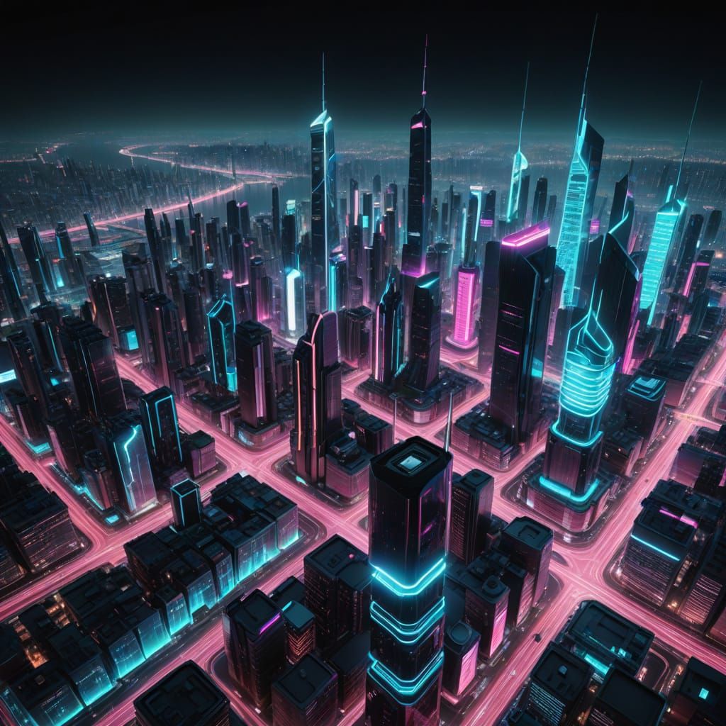 Cyberpunk Cityscape at Night in Neon Lights
