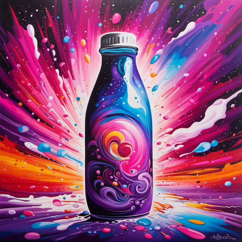 Galaxy in Milk Bottle: Colorful Graffiti Art