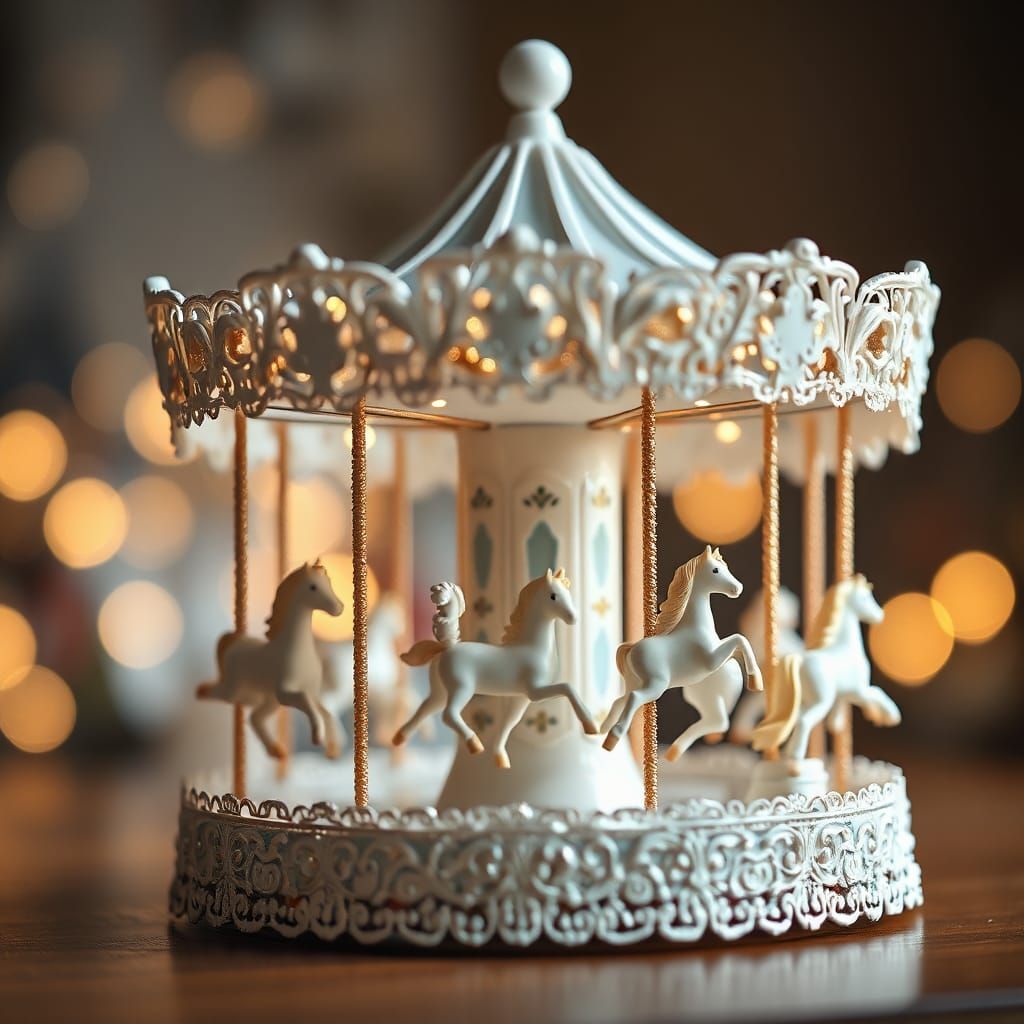 Intricate Porcelain Merry-Go-Round in Vintage Watercolor Sty...