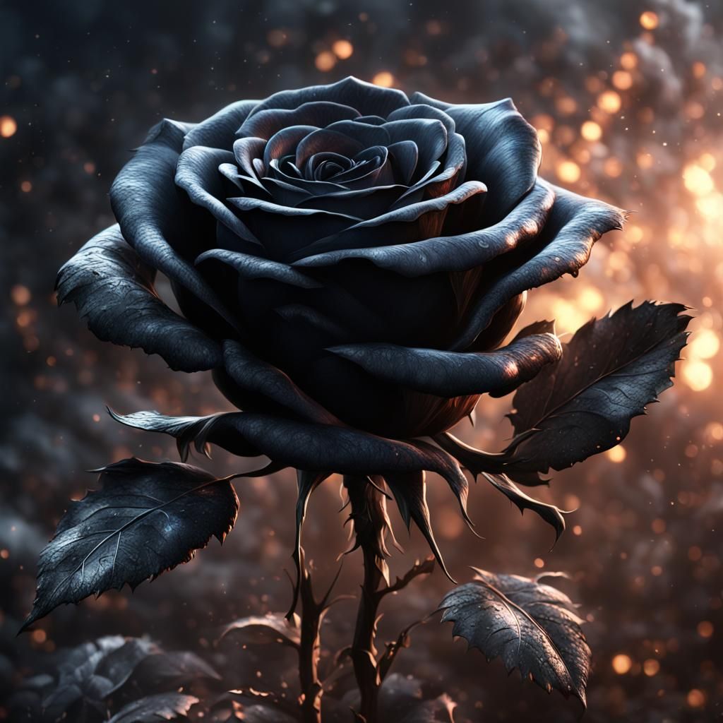 Black Rose with Lightning in Detailed Matte Painting