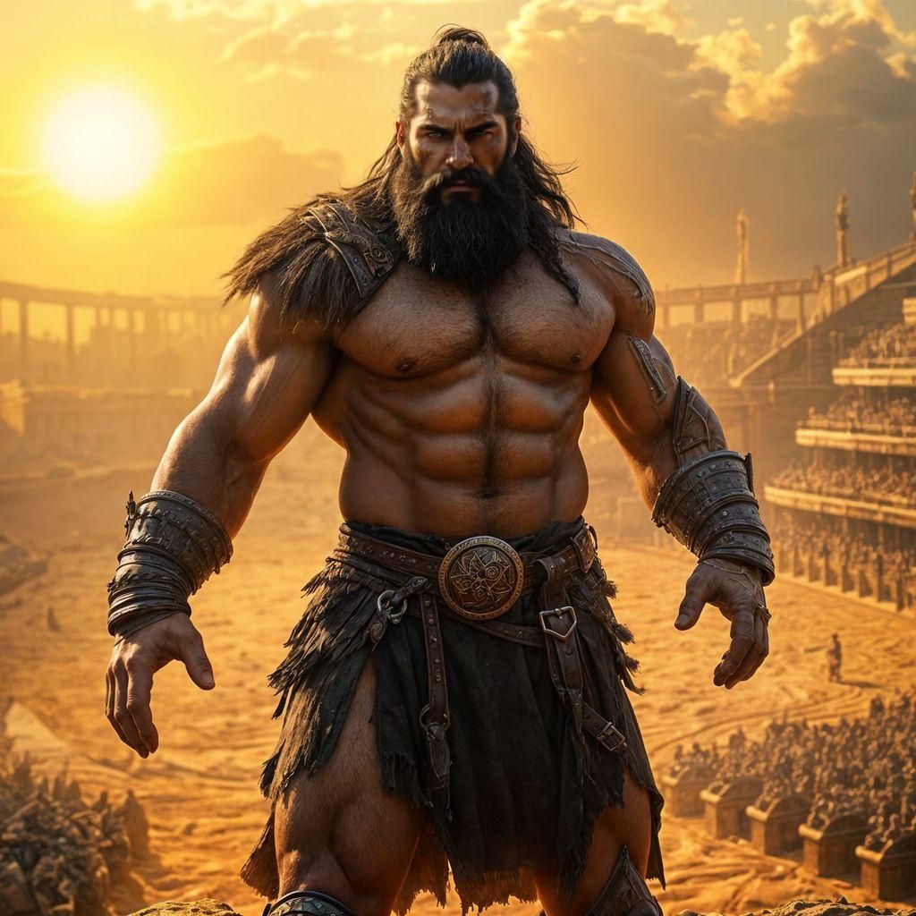 Epic Gladiator Warrior in Fantasy Arena