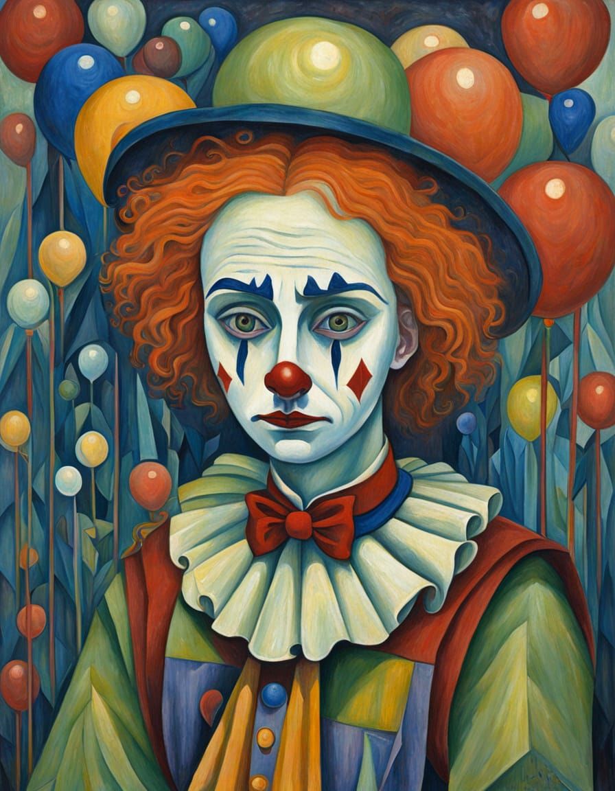 Sorrowful Clown Portrait in Symbolist Fantasy Style