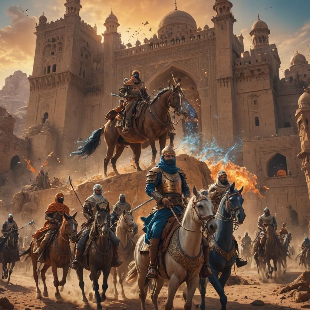 Muslim Soldiers Battle Mythical Creatures in Desert City