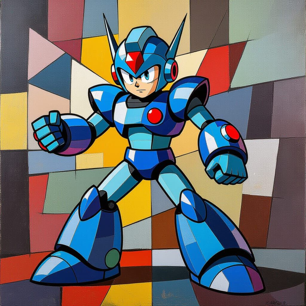 Mega Man in Fragmented Cubist Surrealism Style